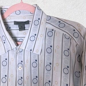 Johnston & Murphy Dress Shirt Men XL Blue Geometric Stripe Circle Pattern Button
